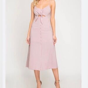 Topshop Maxi Dress Pink Linen Blend Coastal US Sz 2 twist front Party Beach